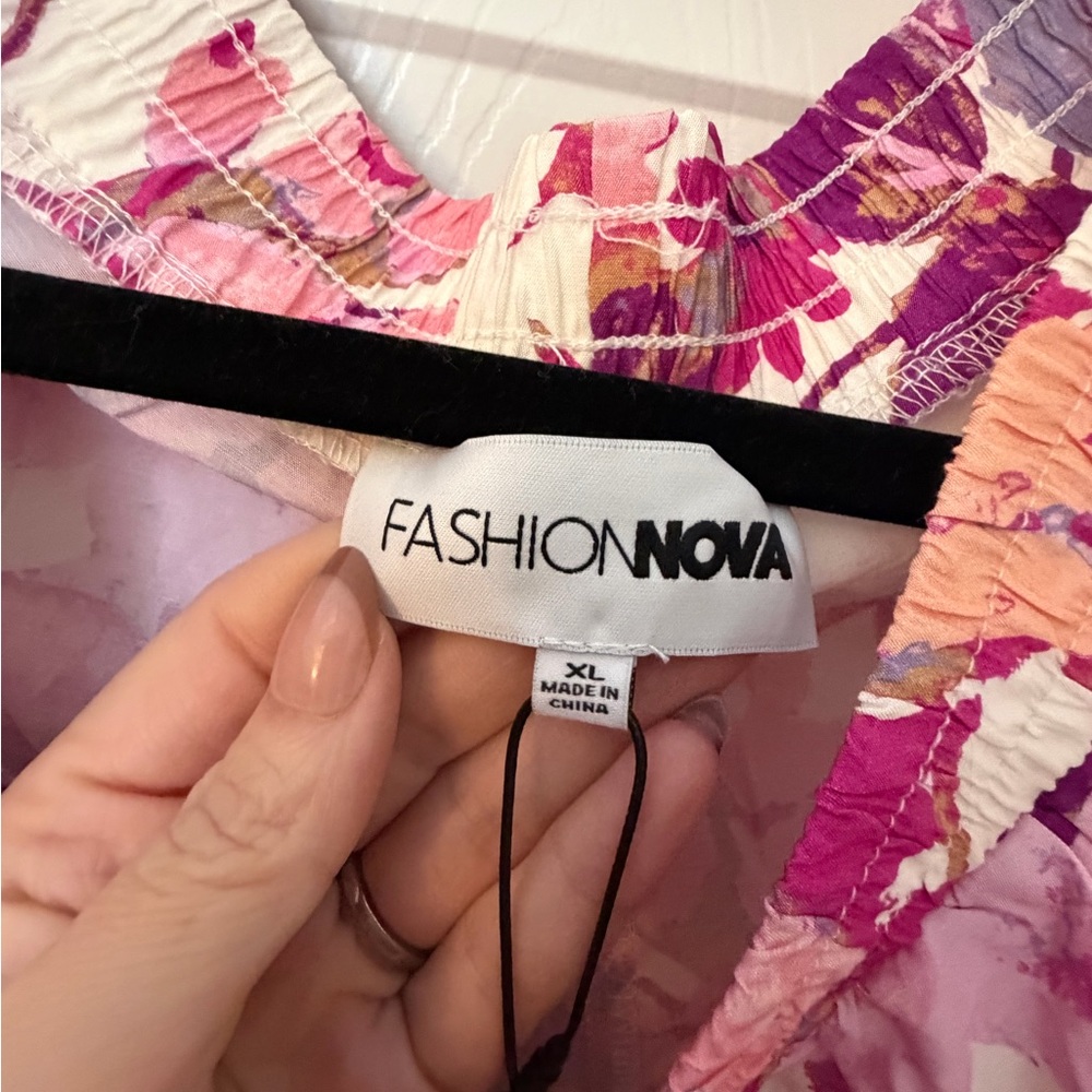 Fashion Nova Floral Wide Leg Pants - Pink and Purple - Picture 2 of 3